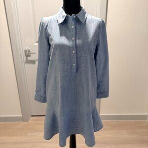 Unbranded Denim Look Ruffled Long Sleeve Short Shirt Dress Sz S Cotton Linen